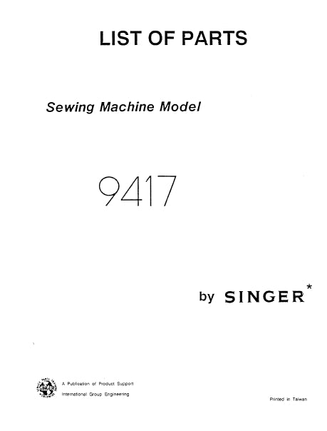 SINGER 9417 SEWING MACHINE LIST OF PARTS 35 PAGES ENG