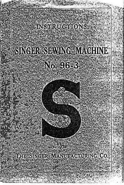 SINGER 96-3 SEWING MACHINE INSTRUCTIONS 6 PAGES ENG