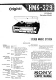 SONY HMK-229 STEREO MUSIC SYSTEM SERVICE MANUAL INC SCHEM DIAGS 42 PAGES ENG