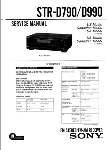 SONY STR-D790 STR-D990 FM STEREO FM AM RECEIVER SERVICE MANUAL INC SCHEMATIC DIAGRAMS 58 PAGES ENG