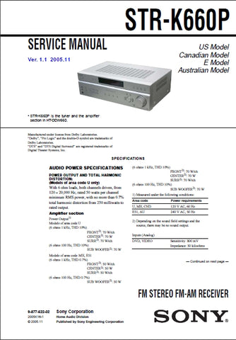 SONY STR-K660P FM STEREO FM AM RECEIVER SERVICE MANUAL INC SCHEMATIC DIAGRAMS 44 PAGES ENG