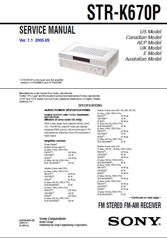 SONY STR-K670P FM STEREO FM AM RECEIVER SERVICE MANUAL INC SCHEMATIC DIAGRAMS 48 PAGES ENG