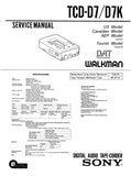 SONY TCD-D7 TCD-D7K DIGITAL AUDIO TAPE-CORDER SERVICE MANUAL INC SCHEM DIAGS 59 PAGES ENG
