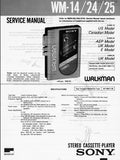 SONY WM-14 WM-24 WM-25 STEREO CASSETTE-PLAYER SERVICE MANUAL INC SCHEM DIAGS 11 PAGES ENG