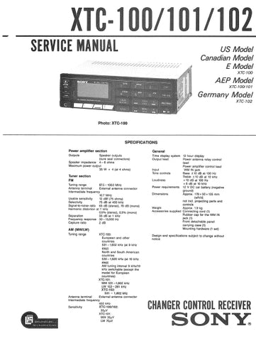 SONY XTC-100 XTC-101 XTC-102 CHANGER CONTROL RECEIVER SERVICE MANUAL INC SCHEM DIAGS 53 PAGES ENG