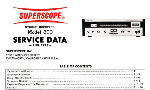 SUPERSCOPE R-300 AM FM STEREO RECEIVER SERVICE DATA INC PCBS SCHEM DIAG AND PARTS LIST 14 PAGES ENG