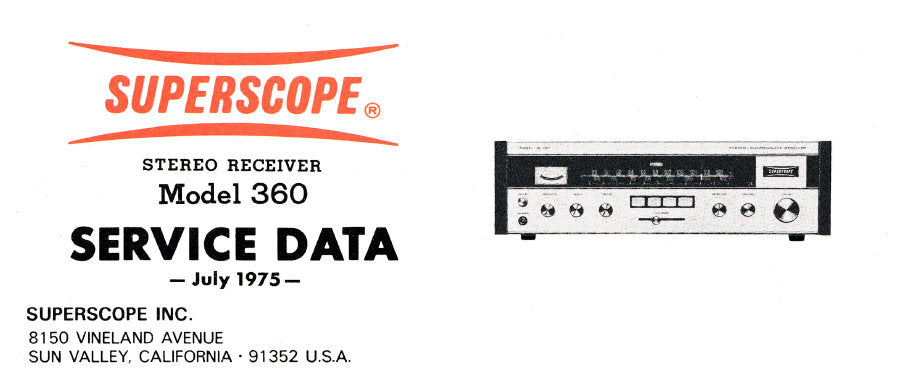 SUPERSCOPE R-360 AM FM STEREO RECEIVER SERVICE DATA INC PCBS SCHEM DIAG AND PARTS LIST 16 PAGES ENG