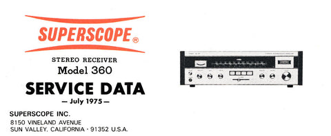 SUPERSCOPE R-360 AM FM STEREO RECEIVER SERVICE DATA INC PCBS SCHEM DIAG AND PARTS LIST 16 PAGES ENG