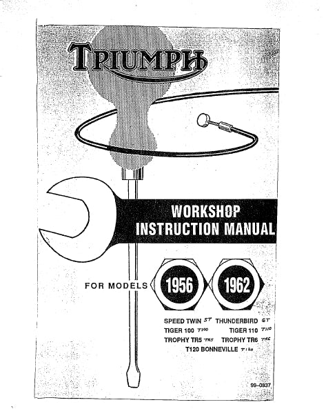 TRIUMPH 56-62 SPEED TWIN ST TIGER 100 T100 TROPHY TR5 THUNDERBIRD TIGER 110 TROPHY TR6 BONNEVILLE T120 MOTORCYCLE WORKSHOP MANUAL 194 PAGES ENG