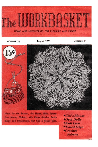 WORKBASKET VOL 21 NUMBER 11 AUG 1956 SEWING KNITTING CROCHET PATTERNS NEEDLECRAFT MAGAZINE 66 PAGES ENGLISH