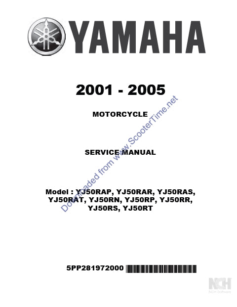 YAMAHA YJ50RAP YJ50RAR YJ50RAS YJ50RAT YJ50RN YJ50RP YJ50RR YJ50RS YJ50RT SCOOTER SERVICE MANUAL 228 PAGES ENGLISH