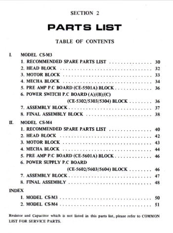 AKAI CS-M3 CS-M4 STEREO CASSETTE TAPE DECK PARTS LIST 26 PAGES ENG