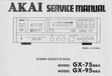 AKAI GX-75MKII GX-95MKII STEREO CASSETTE TAPE DECK SERVICE MANUAL INC BLK DIAG SCHEMS PCBS AND PARTS LIST 24 PAGES ENG