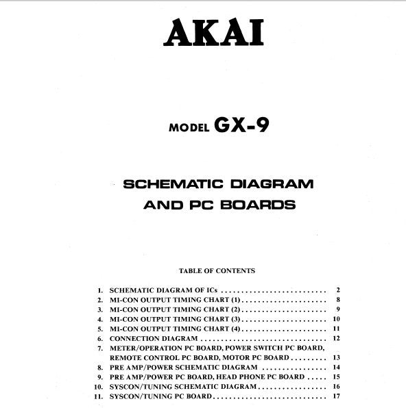 AKAI GX-9 STEREO CASSETTE TAPE DECK SET OF SCHEMATIC DIAGRAMS AND PC BOARDS 21 PAGES ENG
