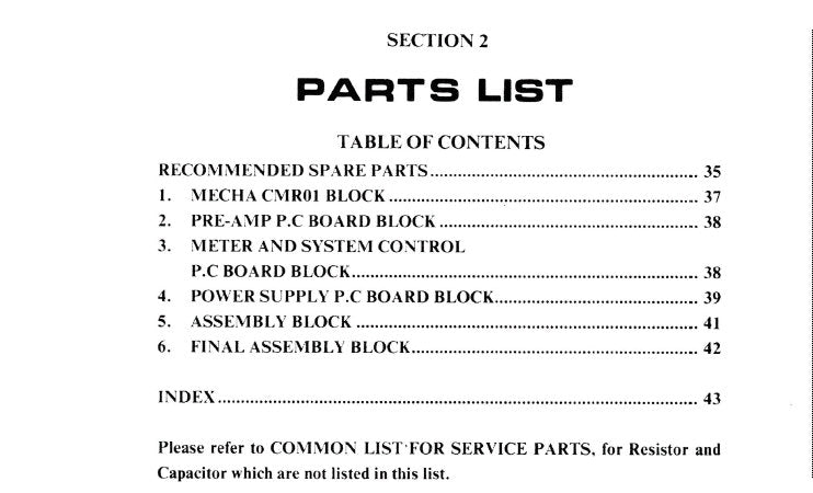AKAI HX-M7R AUTO REVERSE STEREO CASSETTE TAPE DECK PARTS LIST 11 PAGES ENG