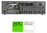 ASC ELECTRONIC AS3000 DUAL CAPSTAN THREE HEAD SYSTEM STEREO CASSETTENDECK BEDIENUNGSANLEITUNG MIT BLOCKSCHALTBILD 16 SEITE DEUT