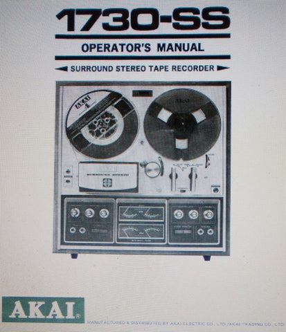 AKAI 1730-SS SURROUND STEREO REEL TO REEL TAPE  RECORDER OPERATOR'S MANUAL 25 PAGES ENG