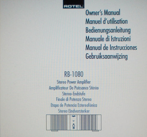 ROTEL RB-1080 STEREO POWER AMP OWNER'S MANUAL INC CONN DIAGS AND TRSHOOT GUIDE 34 PAGES ENG FRANC DEUT MULTI