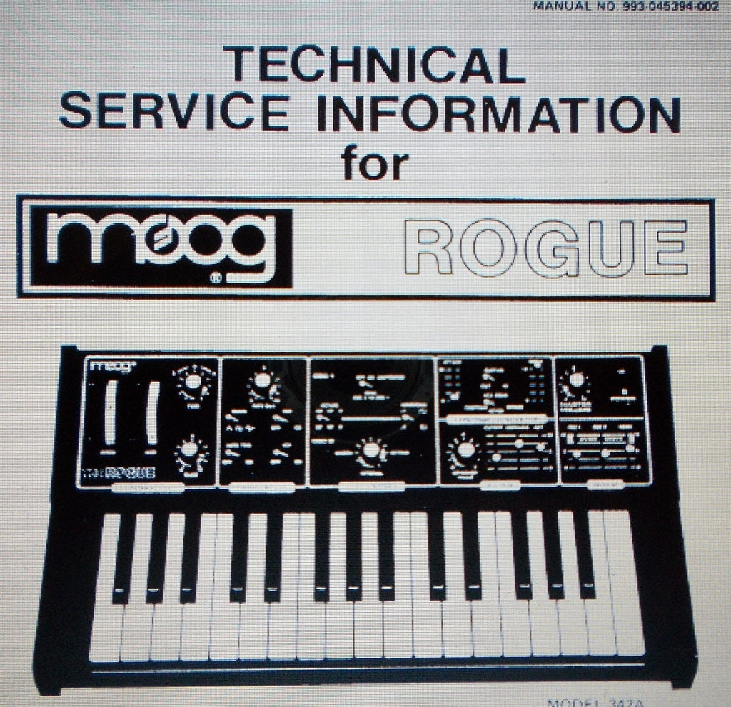 MOOG ROGUE SYNTHESIZER TECHNICAL SERVICE INFORMATION INC SCHEM DIAG AND PARTS LIST 7 PAGES ENG
