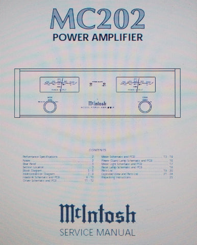 McINTOSH MC202 STEREO POWER AMP SERVICE MANUAL INC SCHEMS AND PARTS LIST 16 PAGES ENG