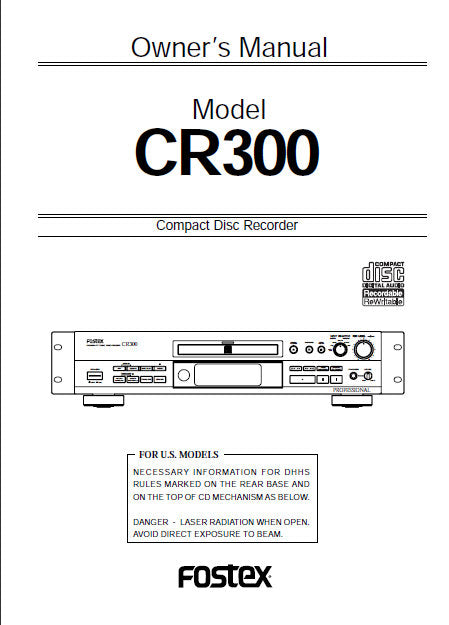 FOSTEX CR300 CD RECORDER OWNER'S MANUAL 48 PAGES ENG