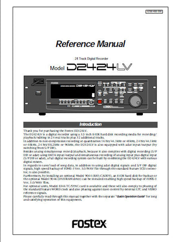 FOSTEX D2424LV 24 TRACK DIGITAL RECORDER REFERENCE MANUAL 162 PAGES ENG