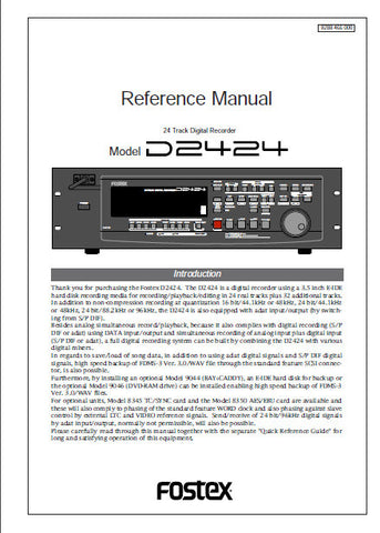 FOSTEX D2424 24 TRACK DIGITAL RECORDER REFERENCE MANUAL 147 PAGES ENG