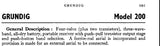 GRUNDIG 200 PORTABLE RECEIVER SERVICE MANUAL INC SCHEM DIAGS 3 PAGES ENG