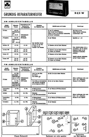 GRUNDIG 940 W RADIO REPARATURHELFER MIT SCHALTPLAN 5 SEITE DEUTSCH