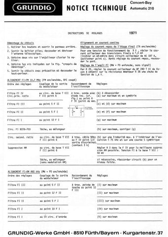 GRUNDIG CONCERT BOY AUTOMATIC 210 RADIO NOTICE TECHNIQUE INSTRUCTIONS DE REGLAGE INC PCBS AND SCHEM DIAG 5 PAGES FRANC