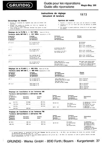 GRUNDIG MAGIC BOY 300 RADIO INSTRUCTIONS DE REGLAGE INC PCBS AND SCHEM DIAG 3 PAGES FRANC ITAL