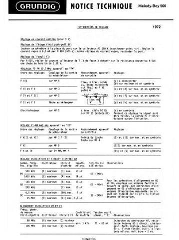 GRUNDIG MELODY BOY 500 RADIO NOTICE TECHNIQUE INSTRUCTIONS DE REGLAGE INC PCBS AND SCHEM DIAG 5 PAGES FRANC