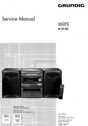GRUNDIG M 37-DC CD STEREO FM RADIO CASSETTE RECORDER SERVICE MANUAL INC BLK DIAG PCBS SCHEM DIAGS AND PARTS LIST 78 PAGES ENG DEUT
