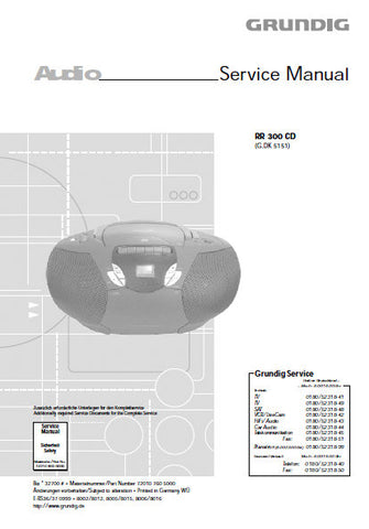 GRUNDIG RR300 CD CD RADIO CASSETTE TAPE RECORDER SERVICE MANUAL INC PCBS SCHEM DIAGS AND PARTS LIST 24 PAGES ENG DEUT