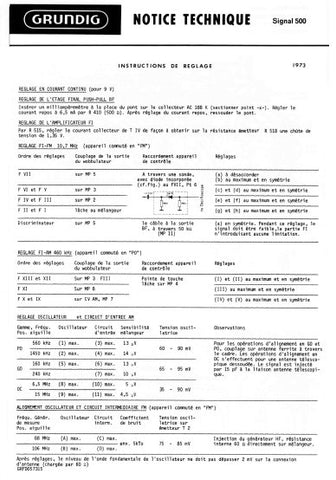GRUNDIG SIGNAL 500 RADIO NOTICE TECHNIQUE INSTRUCTIONS DE REGLAGE INC PCBS AND SCHEM DIAG 5 PAGES FRANC