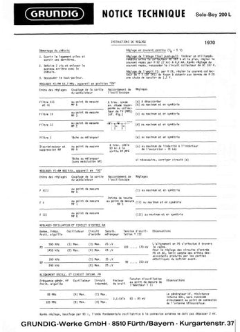 GRUNDIG SOLO BOY 200 200L RADIO NOTICE TECHNIQUE INSTRUCTIONS DE REGLAGE INC PCB AND SCHEM DIAG 5 PAGES FRANC