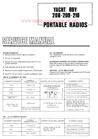GRUNDIG YACHT BOY 208 209 210 PORTABLE RADIO SERVICE MANUAL INC PCBS AND SCHEM DIAGS 9 PAGES ENG