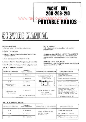 GRUNDIG YACHT BOY 208 209 210 PORTABLE RADIO SERVICE MANUAL INC PCBS AND SCHEM DIAGS 9 PAGES ENG