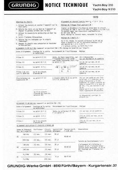 GRUNDIG YACHT BOY 210 N210 PORTABLE RADIO NOTICE TECHNIQUE INC PCBS AND SCHEM DIAGS 7 PAGES FRANC
