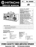 HITACHI J3 STEREO CASSETTE TUNER AMPLIFIER SPEAKER SERVICE MANUAL INC BLK DIAG PCBS SCHEM DIAGS AND PARTS LIST 32 PAGES ENG DEUT FRANC