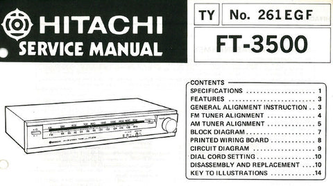 HITACHI FT-3500 AM FM STEREO TUNER SERVICE MANUAL INC BLK DIAG PCB CIRC DIAG AND PARTS LIST 15 PAGES ENG DEUT FRANC