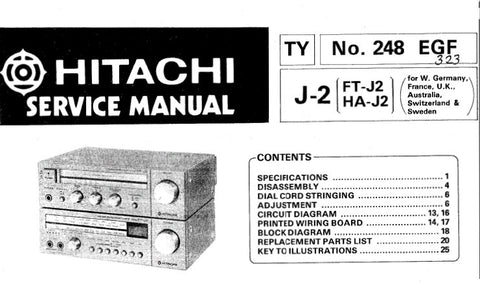 HITACHI FT-J2 STEREO AM FM TUNER HA-J2 STEREO AMPLIFIER SERVICE MANUAL INC CIRC DIAG PCBS BLK DIAG AND PARTS LIST 23 PAGES ENG DEUT FRANC