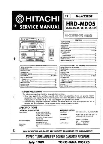 HITACHI HRD-MD05 STEREO TUNER AMPLIFIER DOUBLE CASSETTE RECORDER SERVICE MANUAL INC BLK DIAG PCBS SCHEM DIAGS AND PARTS LIST 27 PAGES ENG DEUT FRANC
