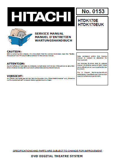 HITACHI HTD-K170E HTD-K170EUK DVD DIGITAL THEATER SYSTEM SERVICE MANUAL INC PCBS AND SCHEM DIAGS 54 PAGES ENG