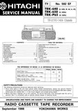 HITACHI TRK-640 TRK-650 TRK-P65 RADIO CASSETTE TAPE RECORDER SERVICE MANUAL INC BLK DIAG PCBS SCHEM DIAGS AND PARTS LIST 38 PAGES ENG