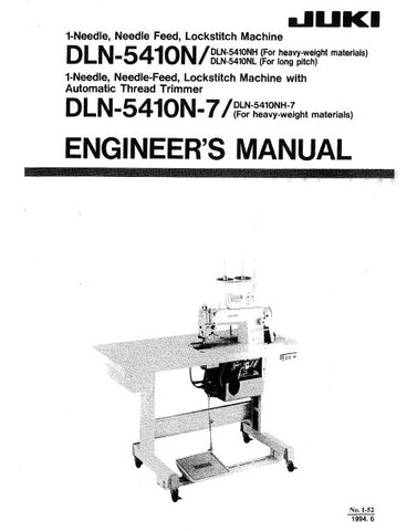 JUKI DLN-5410N DLN-5410N-7 SEWING MACHINE ENGINEERS MANUAL BOOK INC TRSHOOT GUIDE 55 PAGES ENG