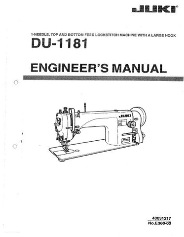 JUKI DU-1181 SEWING MACHINE ENGINEERS MANUAL BOOK INC TRSHOOT GUIDE 29 PAGES ENG
