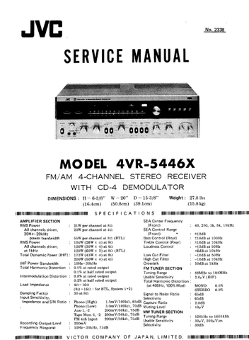 JVC 4VR-5446X FM AM 4 CHANNEL STEREO RECEIVER SERVICE MANUAL INC PCBS SCHEM DIAGS AND PARTS LIST 35 PAGES ENG