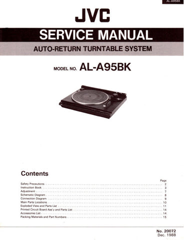 JVC AL-A95BK AUTO RETURN TURNTABLE SYSTEM SERVICE MANUAL INC PCB SCHEM DIAG AND PARTS LIST 17 PAGES ENG