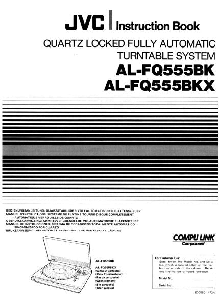 JVC AL-FQ555BK AL-FQ555BKX QUARTZ LOCKED FULLY AUTOMATIC TURNTABLE SYSTEM INSTRUCTION BOOK 20 PAGES ENG FRANC DEUT MULTI